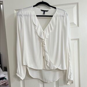 White House Black Market Cream Ruffle Blouse